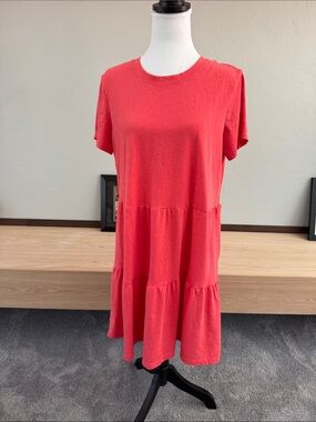 Casual Tiered Mini Dress in Coral Red - NWOT